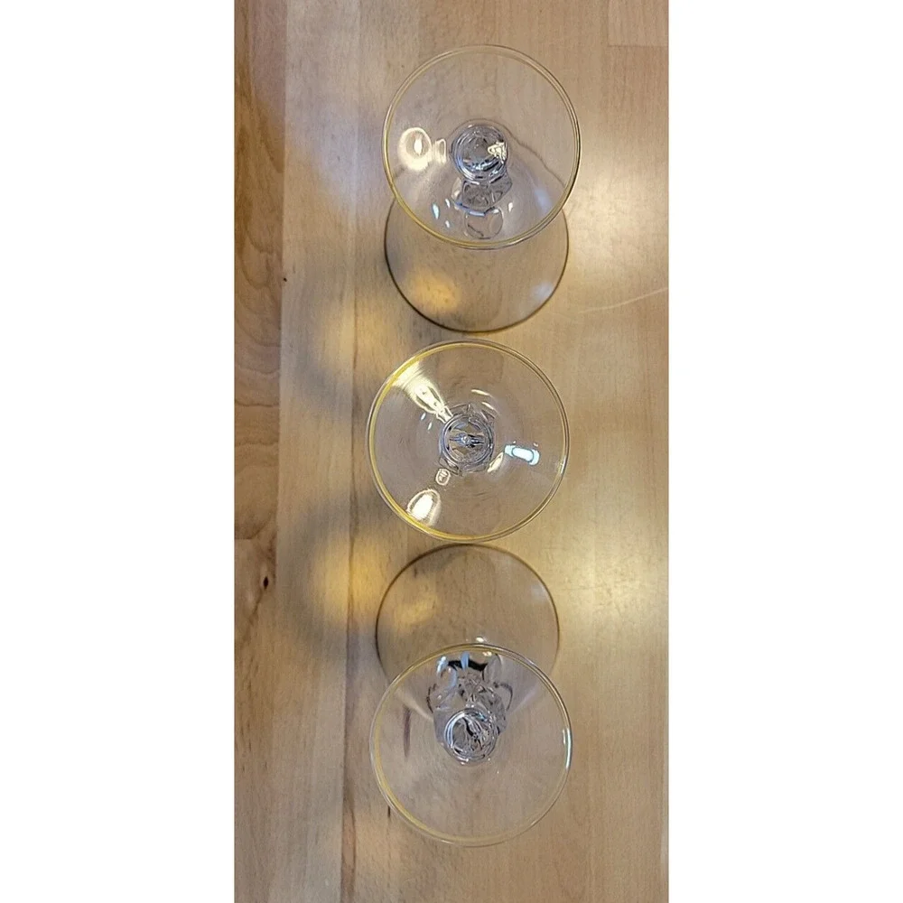 3 Vintage Fostoria Ambassador Water Glass Goblet Gold Trim Stem 6065 6”